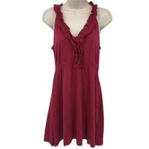 Banana Republic Womens Sleeveless V Neck Ruffle Knit Maroon A Line Dress Size PM